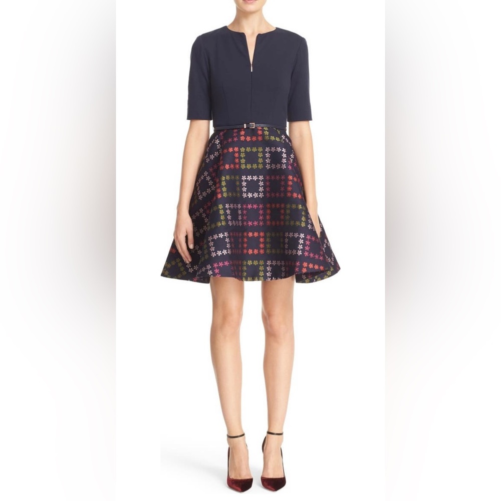 Ted Baker London “Qinna Horticulture Check” Fit & Flare Dress